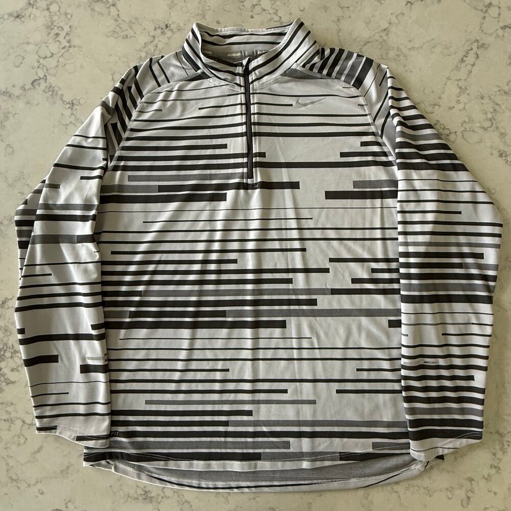 Nike Dry-Fit Gray Element Stripe 1/2-Zip Running Pull Over - Mens XL